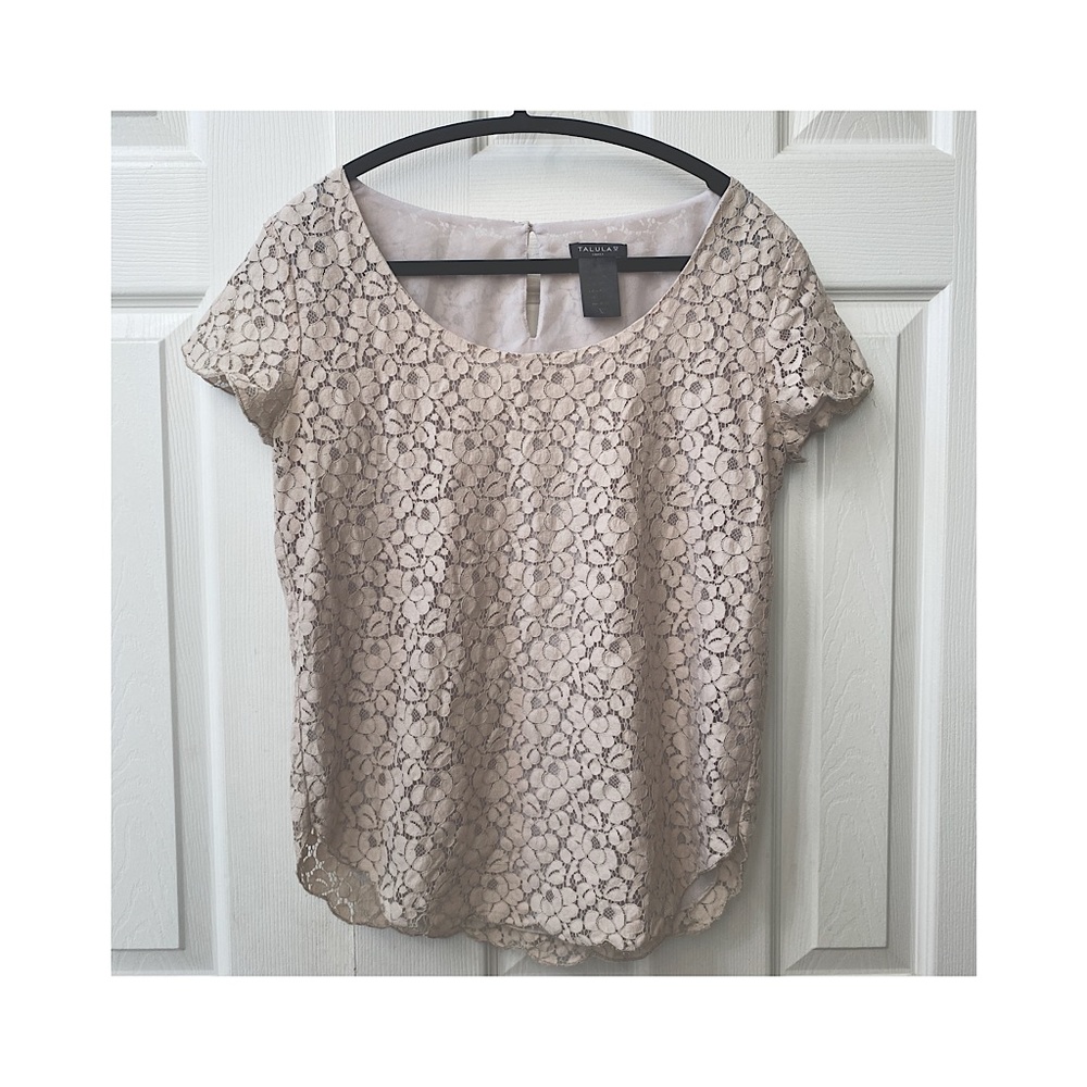 Talula | 🤍 Aritzia soft grey lace short sleeve blouse